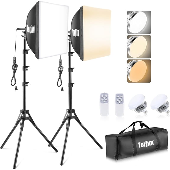 Torjim Softbox Photography Lighting Kit, 16'' x Professional Kit with 85W 3000-7500K LED Bulbs, Studio Lights for Photography/Video Recording/Live Streaming/Portraits Shooting