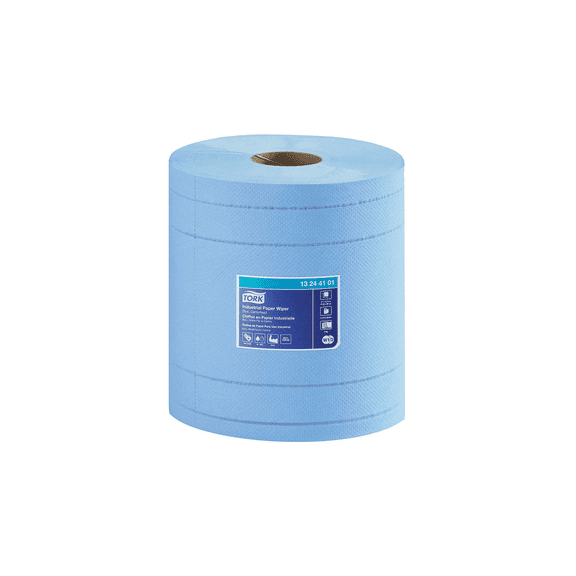 Tork Molnlycke 13244101 Industrial Centerfeed Paper Wiper, 10.4 in Dia x 492.19 ft L x 11 in W, 375, Blue, 4 Plys