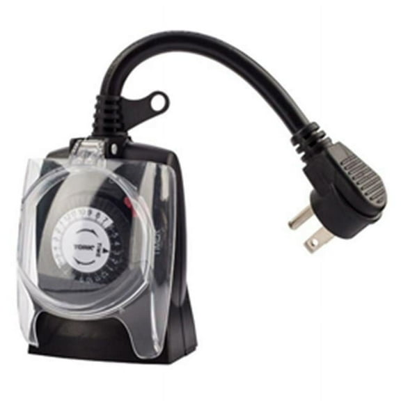 Tork 24 Hrs Plug-In Timer Two Grounded Outlet-125V Outdoor 30 Minute Tabs, Black