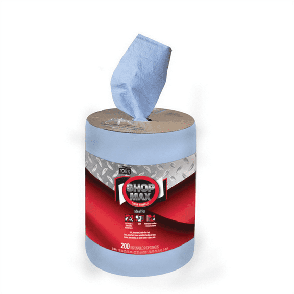 Tork Molnlycke ShopMax 450338 Centerfeed Dry Wipe, 218.33 ft L x 9.9 in W Roll, 200, Paper, Blue, 1 Plys