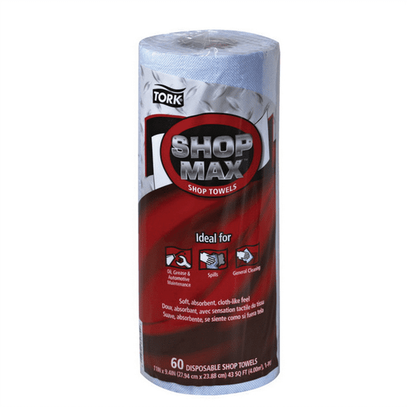 Tork Advanced ShopMax Wiper 450, 11" x 9.4", Blue, 60 Sheets per Roll, 30 Rolls per Carton -TRK450360