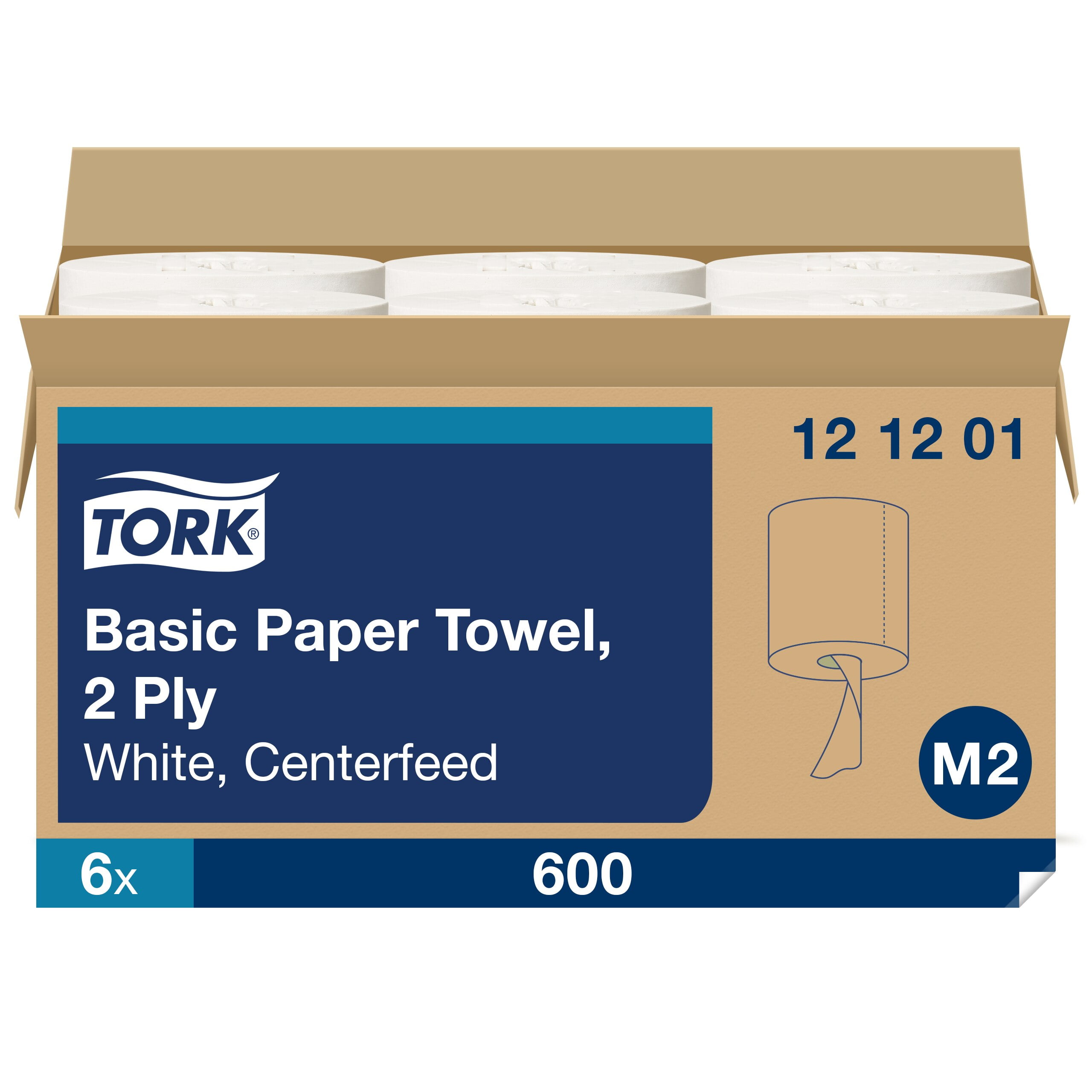 Tork Basic Centerfeed Paper Wiper White M2, High Absorbency, 6 x 600 Sheets, 121201