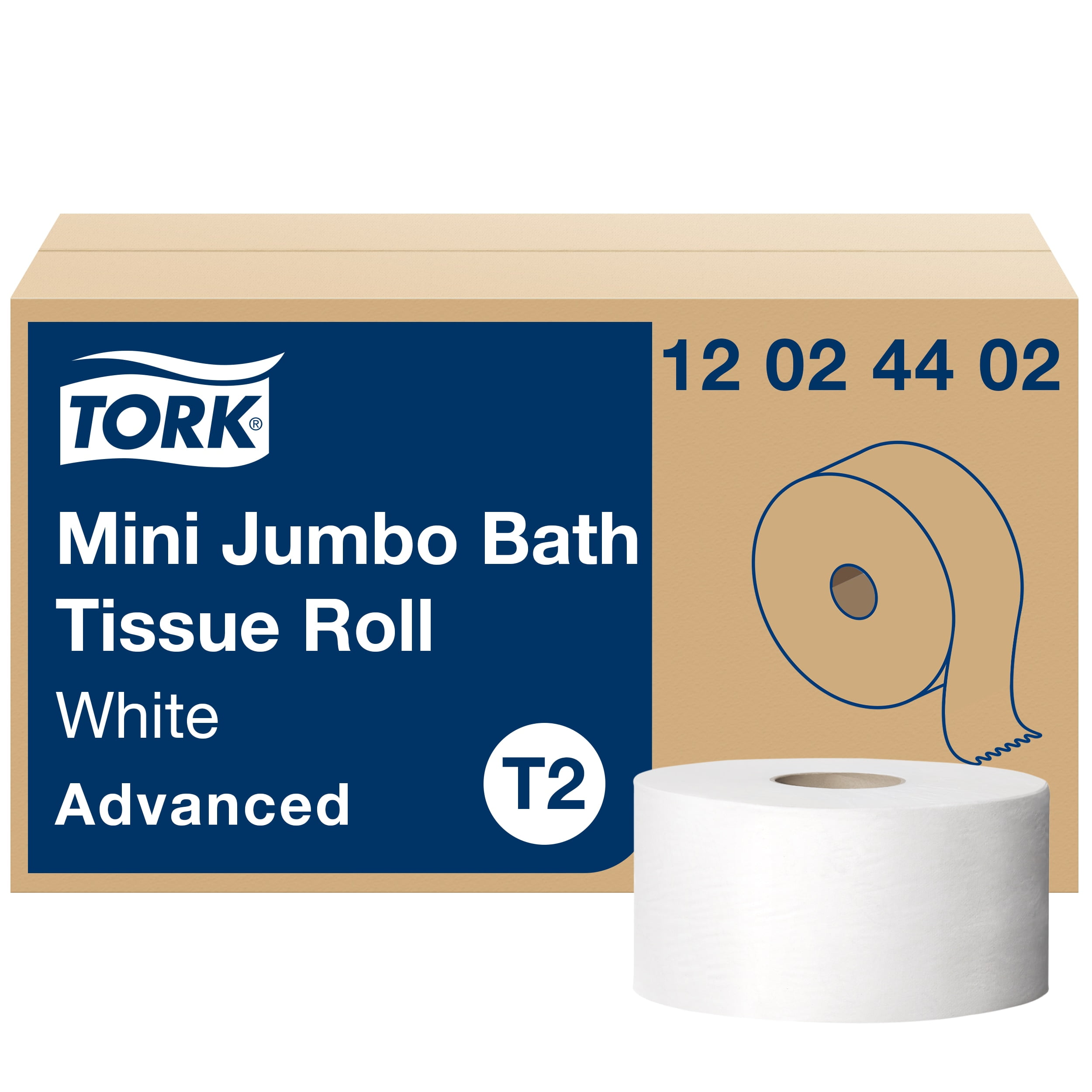 Tork Advanced Mini-Jumbo Roll Bath Tissue, Septic Safe, 2-Ply, White, 3.48 x 751 ft, 12 Rolls/Carton