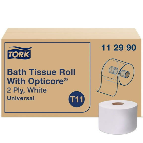Tork OptiCore® Mid-size Toilet Paper Roll White T11, Universal, 1-ply, 36 x 1755 sheets, 112990