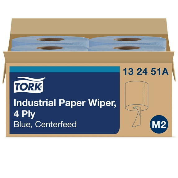 Tork Paper Wiper Centerfeed Blue M2, High Absorbency, 4 x 190 Feet, 132451A