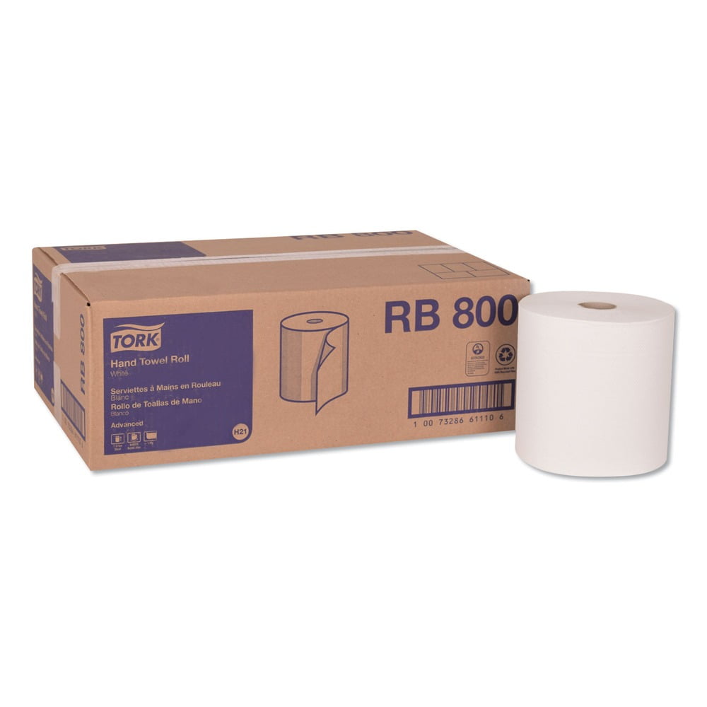 TORK Advanced Hardwound Roll Towel, 1-Ply, 7.88\" x 800 ft, White, 6 Rolls/Carton