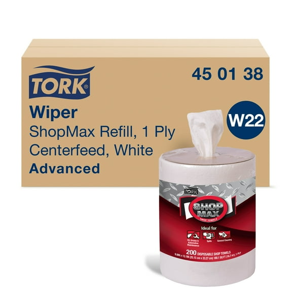 Tork ShopMax Heavy Duty Centerfeed Paper Towel White W22, High Absorbency, 450 Sheets, 450138