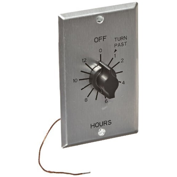 NSI TORK C412H Spring-Wound in-Wall Twist Timer with Commercial Style Metal Plate and 12-Hour Length for Automatic Shutoff of Motors or Lights, Metal-Brushed Aluminum