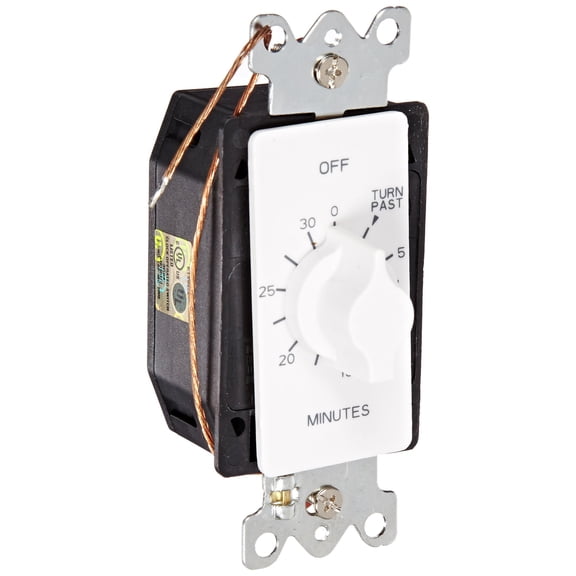 TORK A530MW Spring-Wound in-Wall Twist Timer with 30-Minute Length and White Faceplate, for Automatic Shutoff of Fans or Lights
