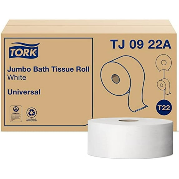 Tork Universal Commercial Use 2 Ply Recycled High Capacity Toilet Paper, Unscented, 12 Rolls
