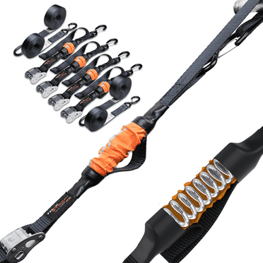 TorkStrap HD750 - Spring Loaded Tie Down Straps - 2250lb Break Strength - Alternative to Heavy Duty Ratchet Straps (4-Pack)