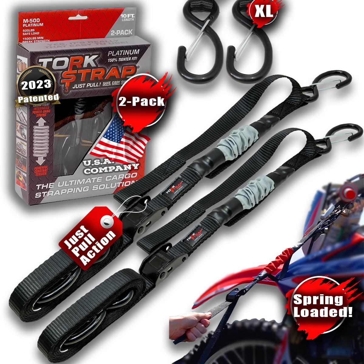 TorkStrap M500 Platinum Spring Loaded Tie Down Straps with Hooks