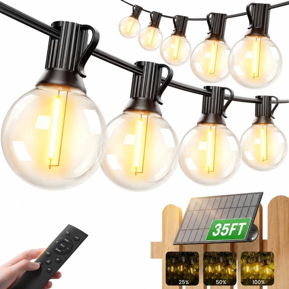 Torkase 35FT LED Solar String Lights Outdoor with Remote & USB Port Shatterproof Bulbs, Dimmable & Timer, 3 Modes, Patio Lights Solar Powered with Mount Clip for Camping Backyard Garden
