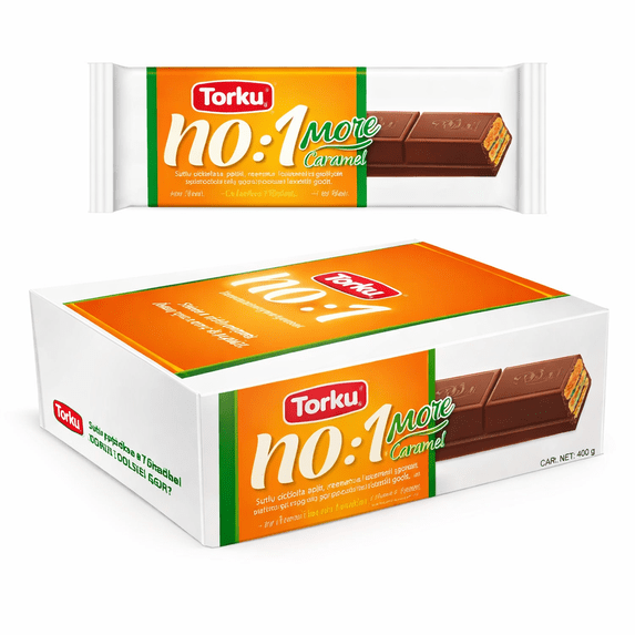 Torku no: 1 more; caramel milk chocolate coated wafer bar, 24x32-gram in wrapper