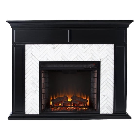 SEI Furniture Torlington Marble Tiled Electric Fireplace- Black