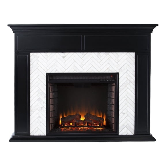 SEI Furniture Torlington Marble Tiled Electric Fireplace- Black