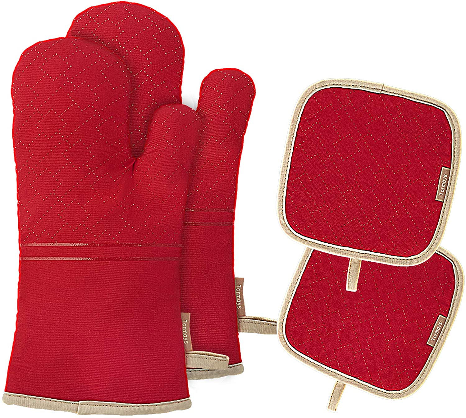 Oven Glove And Pot Holder Set Heat Resistant Oven Mitts Cotton Cooking  Gloves For Cooking Gift