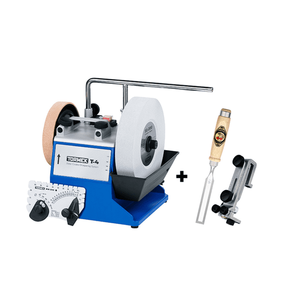 Tormek T-4 Original + SE-77 Square Edge Jig + Kirschen Chisel - Water Cooled Sharpening System for Edge Tools - US Version - English Handbook