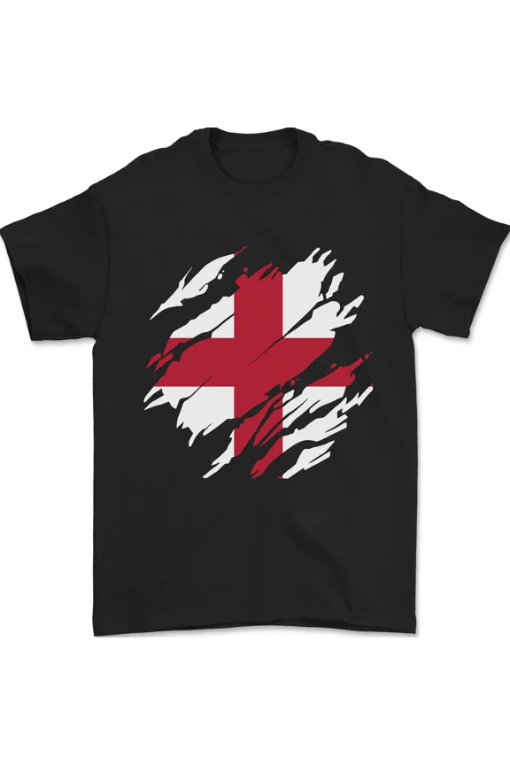 Torn England Flag Patriotic Style Cotton Unisex T-Shirt, up to size 5XL