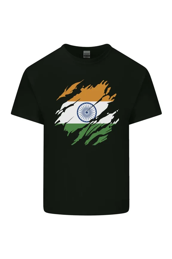 Torn India Flag Indian Day Football Country Pride Sports Cotton Tee,for unisex up to 5XL