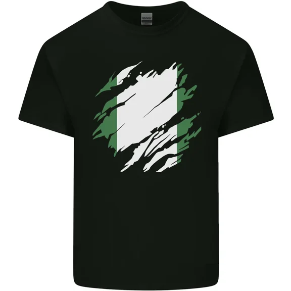 Torn Nigeria Flag Nigerian Day Football National Pride Cotton Tee,for unisex up to 5XL