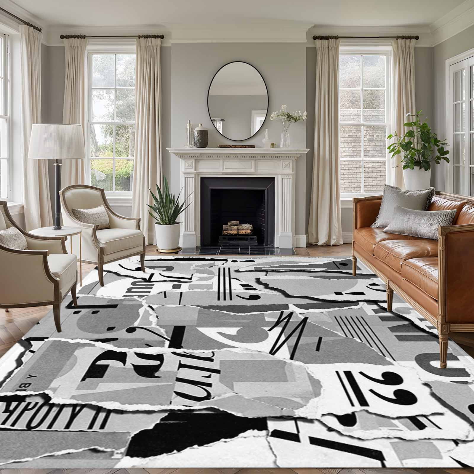 Writing Paper Small Torn Paper Area Rugs 6'x9', Washable Small Throw Rugs for Kitchen ...