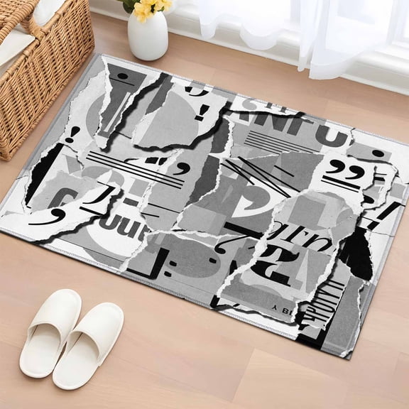 Torn Paper Bathroom Rug Washable 2x3 Entryway Rug Non Slip Vintage Abstract Collage Newspaper Art Front Door Mat Low Pile Indoor Doormat Throw Floor Carpet for Kitchen Bedroom Entrance