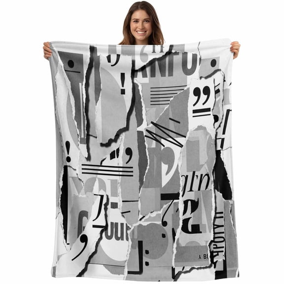 Torn Paper Blanket Soft Cozy Warm Throw Blanket for Couch, Plush Fuzzy Flannel Fleece Blankets for Sofa, Vintage Abstract Collage Newspaper Art Bed Blankets Lightweight Gifts for Women, 30"x40"