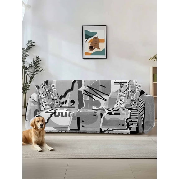 Torn Paper Couch Cover, Vintage Abstract Collage Newspaper Art Sofa Cover Blanket for 1 Seat Cushion, Sectional Sofa Slipcover Furniture Protector for Living Room Bedroom 71''x91''