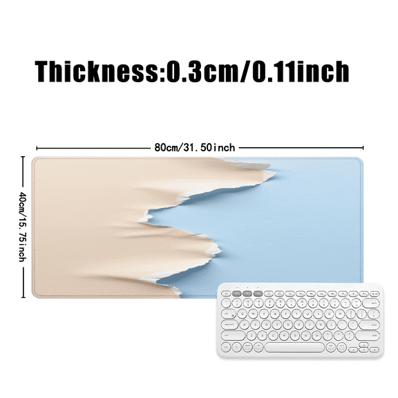 Torn Paper Design Mouse Pad 31.5 x 11.82 inches Rubber Desk Mat Beige and Blue Minimalist Style for Office Home Use