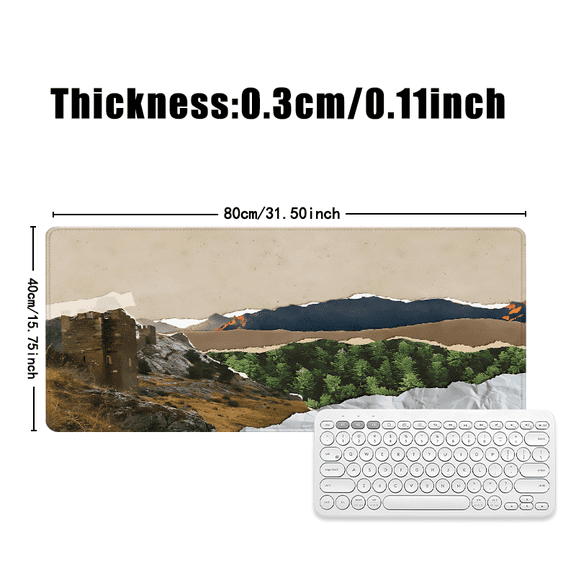 Torn Paper Landscape Mouse Pad 31.5 x 11.82 Inches Rubber Desk Mat with Mountain Forest Design for Office and Home Use