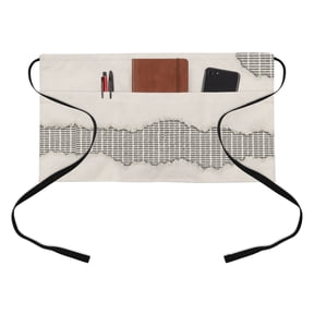 Torn Paper Texture Kitchen Restaurant Half Waist Apron, Vintage Gingham Plaid Linen Canvas Grid Server Short Apron with 3 Pockets Waterproof Oil Waist Aprons for Women Waitress Waiter