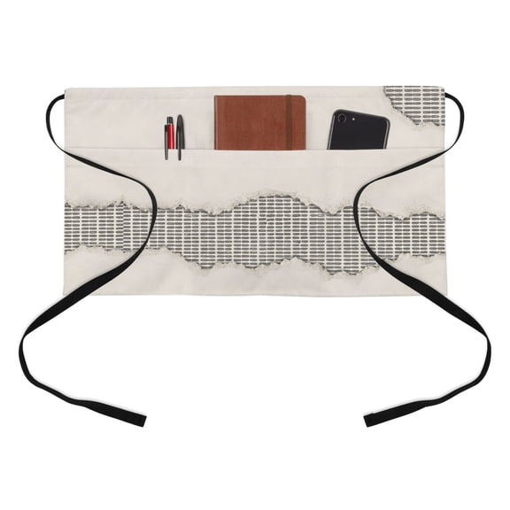 Torn Paper Texture Kitchen Restaurant Half Waist Apron, Vintage Gingham Plaid Linen Canvas Grid Server Short Apron with 3 Pockets Waterproof Oil Waist Aprons for Women Waitress Waiter