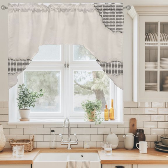Torn Paper Texture Swag Valance for Windows, Vintage Gingham Plaid Linen Canvas Grid Swag Curtains Valances for Small Window Treatment Rod Pocket for Kitchen Bathroom 1 Panel 56x36in