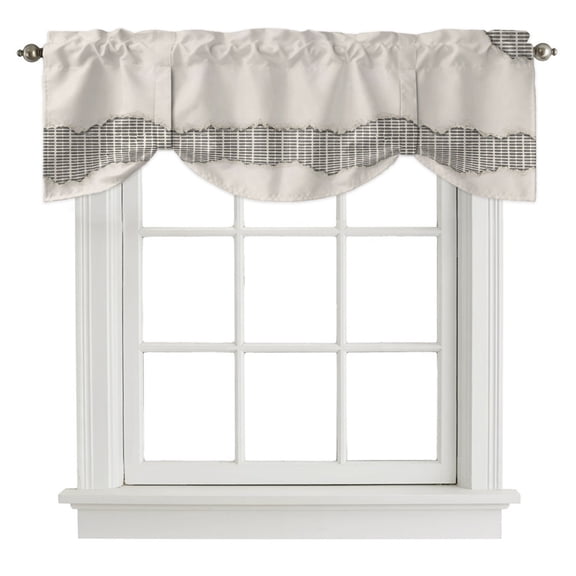 Torn Paper Texture Tie Up Valances Curtain, Vintage Gingham Plaid Linen Canvas Grid Adjustable Valance for Window Light Filtering for Kitchen and Bathroom Rod Pocket 1 Panel 42x12in