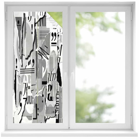 Torn Paper Window Privacy Film, Vintage Abstract Collage Newspaper Art Static Cling UV Sun Blocking Heat Control Window Tint Day and Night, Non-Adhesive One Way Windows Privacy Cover 19.6''x39.3''