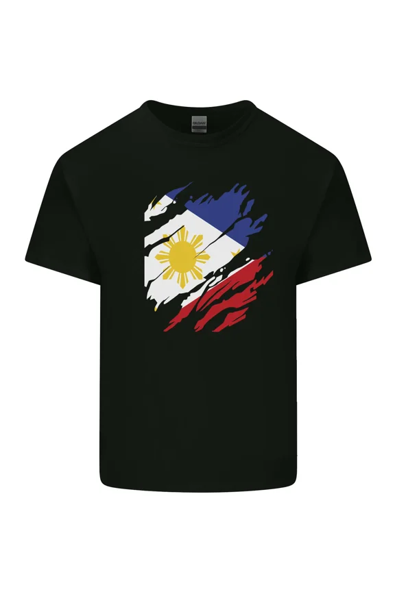 Torn Philippines Flag Pilipino Football Patriotic Pride Unisex T-Shirt Y1933, Up to Size 5XL