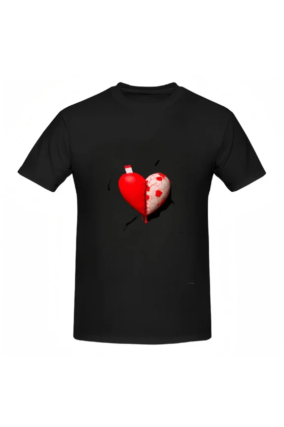Torn Red Heart Distressed Style Emotional Art Cotton Unisex T-Shirt, up to size 5XL