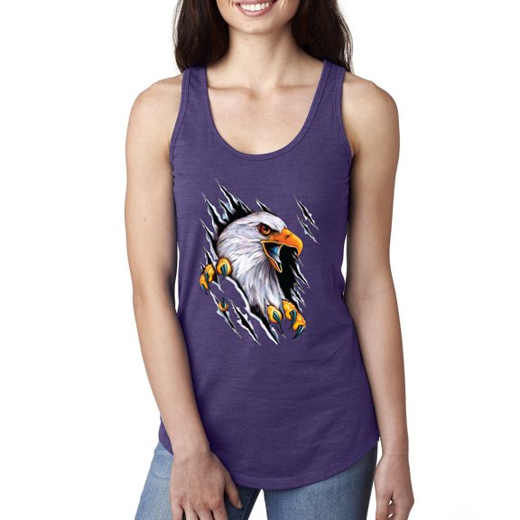 Torn Ripped Eagle Claws Animal Lover Ladies Racerback Tank Top, Purple Rush, Small