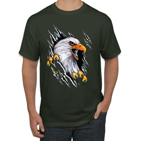 Torn Ripped Eagle Claws Animal Lover Men's Graphic T-Shirt, Forest Green, 3XL
