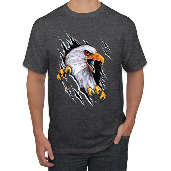 Torn Ripped Eagle Claws Animal Lover Men's Graphic T-Shirt, Heather Black, 4XL
