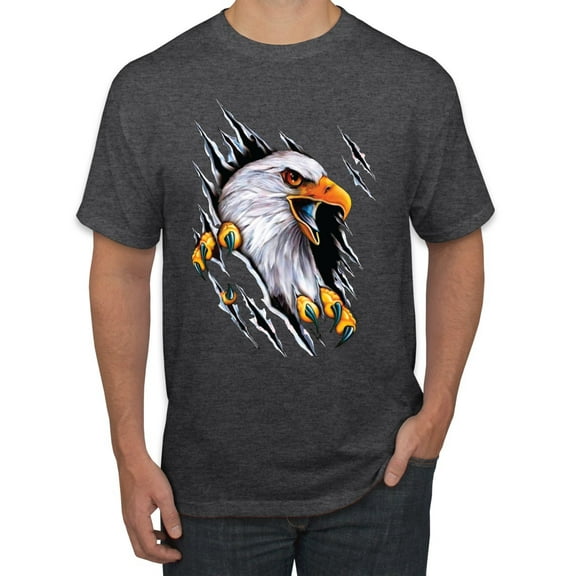 Torn Ripped Eagle Claws Animal Lover Men's Graphic T-Shirt, Heather Black, Large
