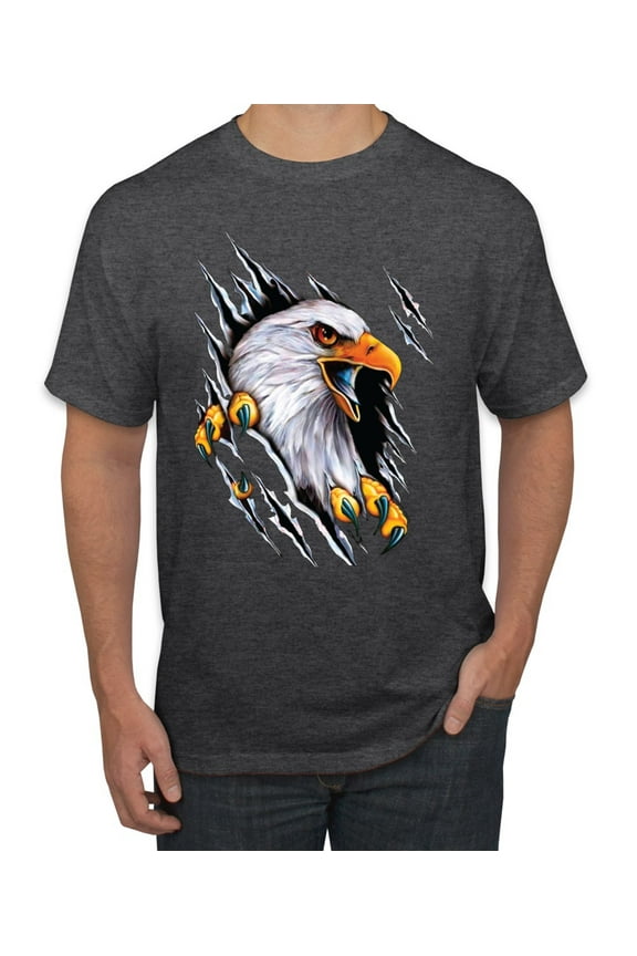 Torn Ripped Eagle Claws Animal Lover Men's Graphic T-Shirt, Heather Black, Large