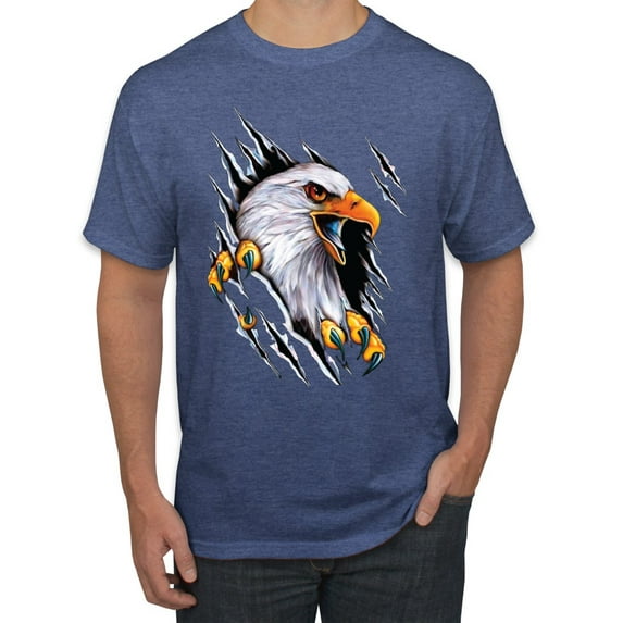 Torn Ripped Eagle Claws Animal Lover Men's Graphic T-Shirt, Vintage Heather Blue, 5XL