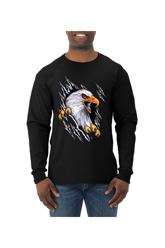 Torn Ripped Eagle Claws Animal Lover Mens Long Sleeve Shirt, Black, Small