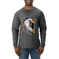 thumbnail image 1 of Torn Ripped Eagle Claws Animal Lover Mens Long Sleeve Shirt, Heather Black, Medium, 1 of 3