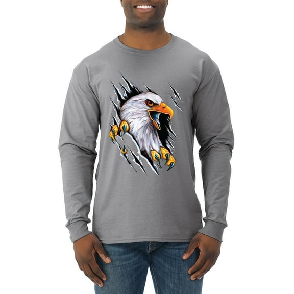 Torn Ripped Eagle Claws Animal Lover Mens Long Sleeve Shirt, Heather Grey, 3XL