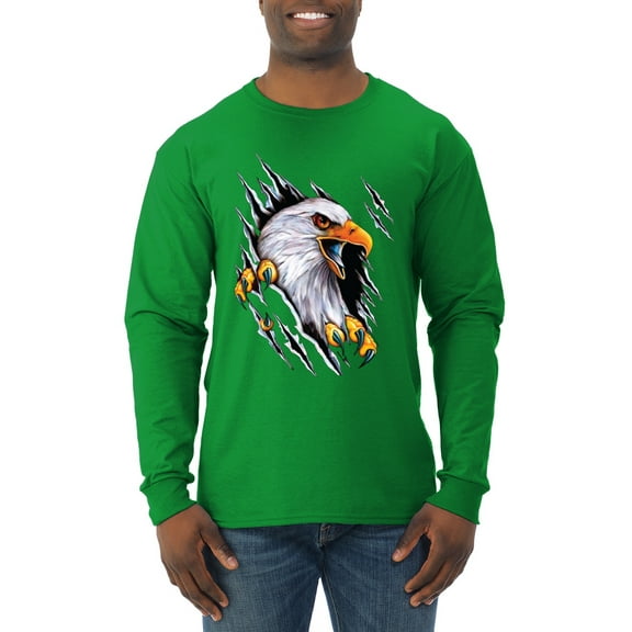 Torn Ripped Eagle Claws Animal Lover Mens Long Sleeve Shirt, Kelly, Medium