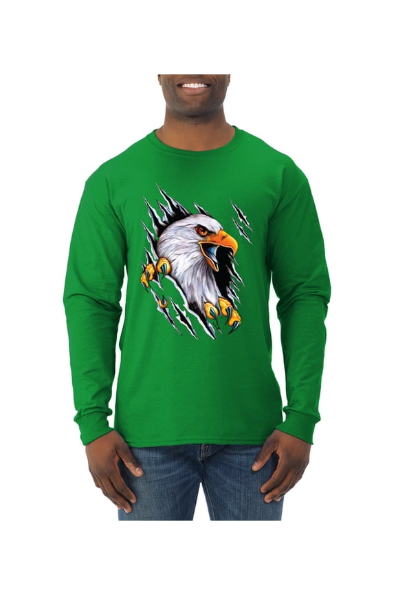 Torn Ripped Eagle Claws Animal Lover Mens Long Sleeve Shirt, Kelly, Medium