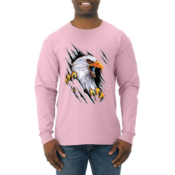 Torn Ripped Eagle Claws Animal Lover Mens Long Sleeve Shirt, Light Pink, X-Large